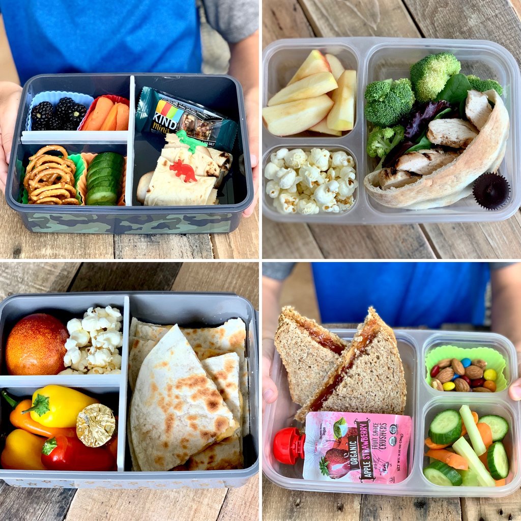 lunchboxes, filled with different foods, snacks and treats